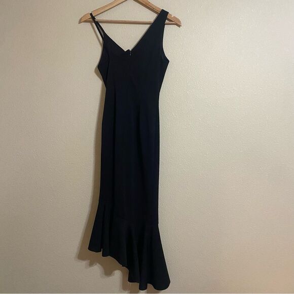 SAKS OFF FIFTH Asymmetric Slip Midi Dress in Black - Picture 5 of 6